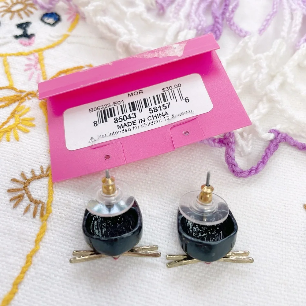 Betsey Johnson Black Cat pierced stud Earrings